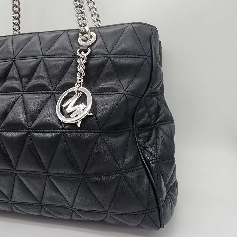 Michael Kors Black Quilted Leather Shoulder Tote with Silver Chain - Picture 8 of 16